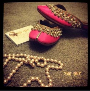 Pink Jutti With Pearls And Gold Embellishments